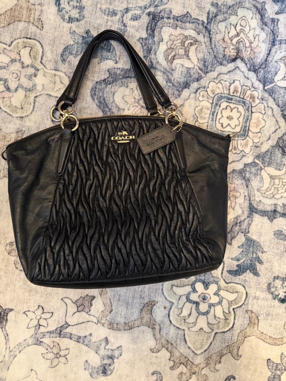 Coach Small Kelsey Satchel in Black Gathered Twist Leather